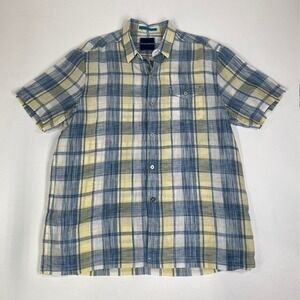 Tommy Bahama Linen Plaid Button Up‎ Short Sleeve Shirt - Size M